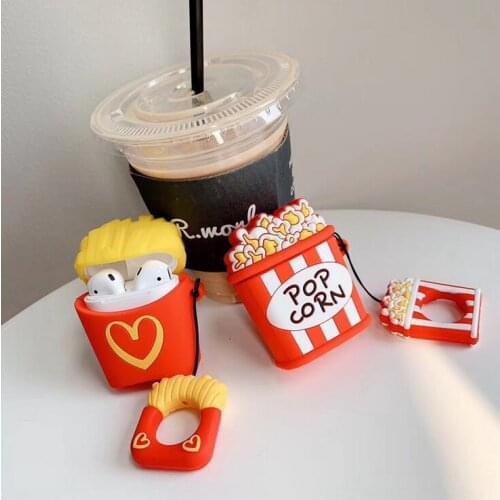 100pcs/lot Fun Cartoon French Fries Wireless For Airpods Eaphone Charging Box Case Couples Soft TPU Cover Cases With The Ring