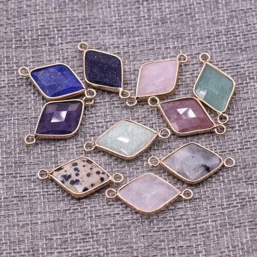 2Pcs Natural Stone Connector Rhombus Exquisite Semi-precious For Jewelry Making DIY Necklace Bracelet Anklet Accessory