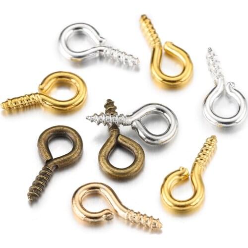 200pcs Small Tiny Mini Eye Pins Eyepins Hooks Eyelets Screw Threaded Gold Clasps Hooks Findings for Jewelry Making DIY Supplies