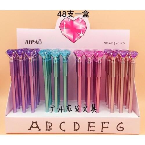 48pcs/lot creative fashion colorful twinkling diamond crystal gel pen 0.38mm unisex pen black ink school office girls pen