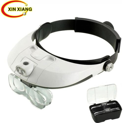 5 Len Magnifier With Led Light Head Removable LED Glasses Magnifier Lamp Illuminated Magnifying Glass 1X 1.5X 2X 2.5X 3.5X Loupe
