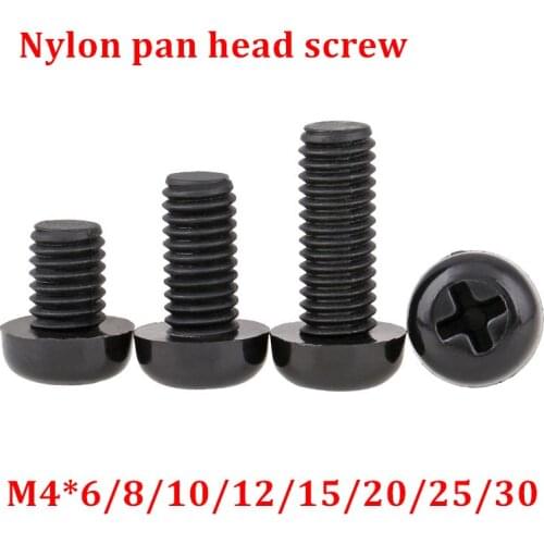 500pcs M4 Black Nylon Cross Recessed Pan Head Screws Plastic Spacer Phillips Screw M4*6/8/10/12/15/20/25/30mm with hex nut