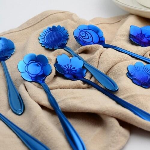 8PCS/Set Stainless Steel Flower Shape Small Spoons Tea Coffee Sugar Ice Cream Spoons Set Tableware Kitchen Tool