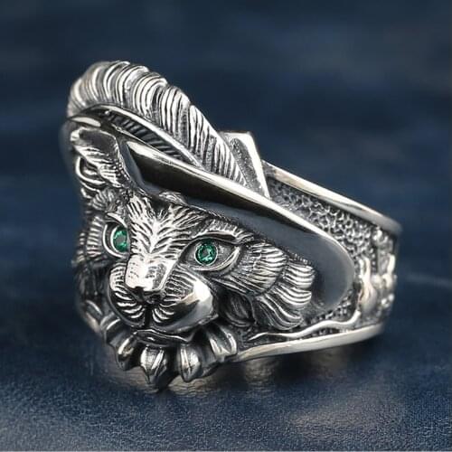 925 STERLING SILVER cat men mens punk biker rings Ring jewelry A5916