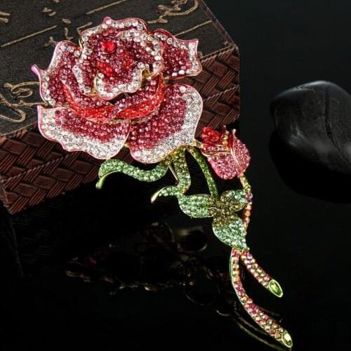 Big Size Rose Flower Brooch For Women Wedding Jewelry Brand Rhinestone Hijab Accessories Enamel Esmalte Broches Birthday Gifts