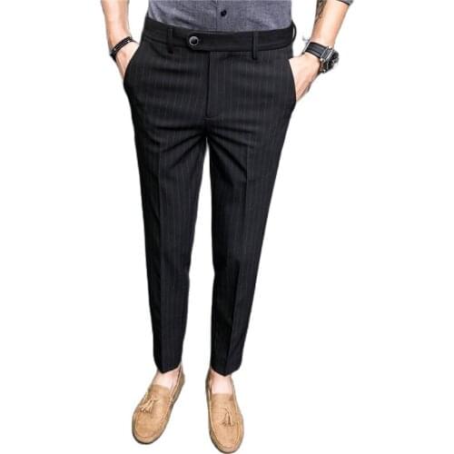 2020 Mens Striped Pants Business Casual Trousers Men Slim Suitable Male Pant Size 28-36