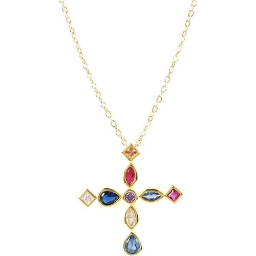 CANNER 925 Sterling Silver Necklace For Women Color Cross Necklace Charms Chains Fine Jewelry Choker Bijoux Femme 2021 Trend