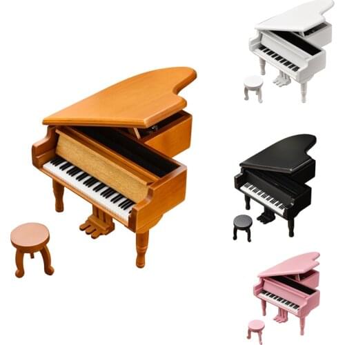 Piano Wooden Music Box 18 Tones Grand Gifts for Valentines Day Classical Nice Music Box with Stool Craft