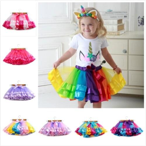 Baby Girls Tutu Tulle Skirt Girls Clothes Double Layer Mesh 3M-8T Princess Cute Mini Pettiskirt Party Dance Rainbow Skirts