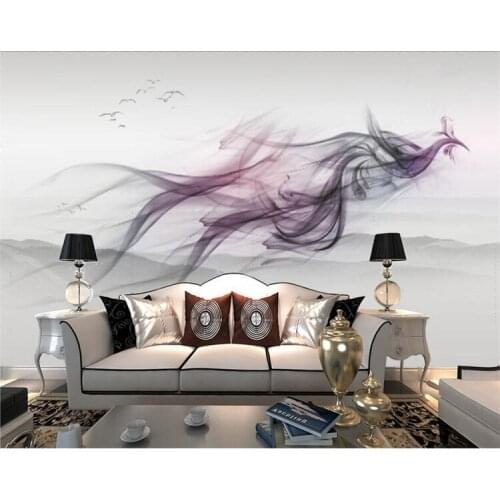 Photo wallpaper Modern geometric lines drawn colored smoke Art living room with sofa bed bedroom backdrop wallpaper mural