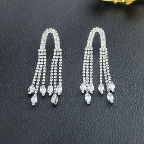 JXCUL Shiny Rhinestones Tassel Earring For Women Statement Long Dangle Earrings Charm Wedding Party Jewelry