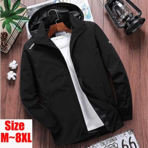 Big Size 7XL 8XL Spring Mens Thin Waterproof Jacket Male Summer Casual Overcoat Windbreaker Coat Mens Breathable Hooded Clothes
