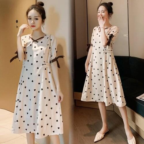 Summer Maternity Nursing Dress Bow Sleeve V-Neck Love Patterns Printing Postpartum Women Breastfeeding Dress Lactation Clothes