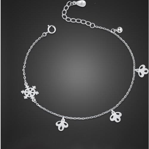 Trendy 100% 925 Sterling Silver Anklets 24 cm Snowflake Bell Chain Jewelry For Women Colorful Beach Foot Anklet Leg Bracelet