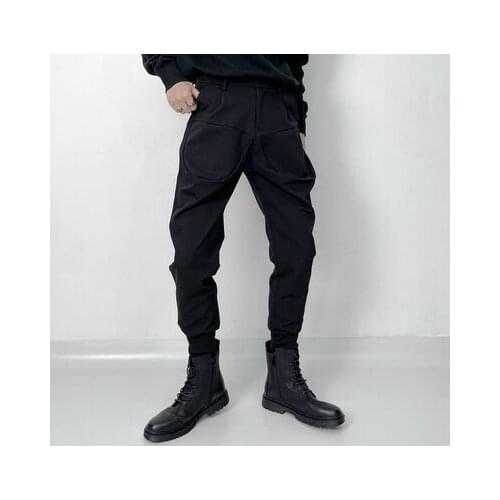 Fashionable harem trousers mens casual trousers autumn Winter Korean edition individual pocket design casual trousers slim litt