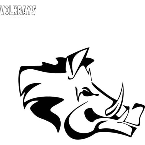 Volkrays Fashion Car Sticker Ferocious Wild Boar Accessories Reflective Waterproof Sunscreen Vinyl Decal Black/Silver,10cm*14cm