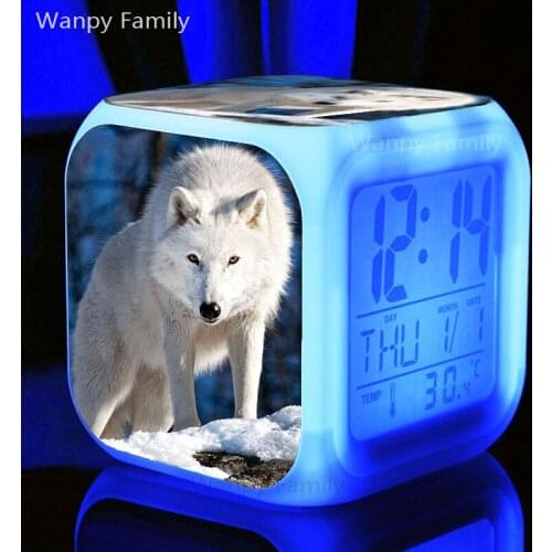 [Wanpy Family] Arctic Wolf Alarm Clock For Childrens room bedroom Bedside Desktop Color Changing Digital Alarm Clock