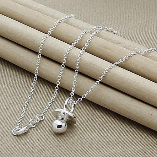 Brand New Arrival 925 Sterling Silver Baby Pacifier Round Pendant Necklace For Women Girl Silver Jewelry Necklace
