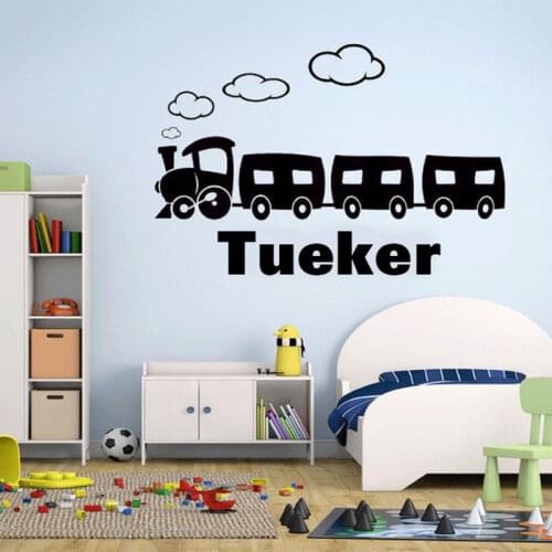 Personalized Name Catoon Train Wall Sticker Vinyl Home Decor Nursery Kids Boys Room Decals Custom Name Removable Murals NR45