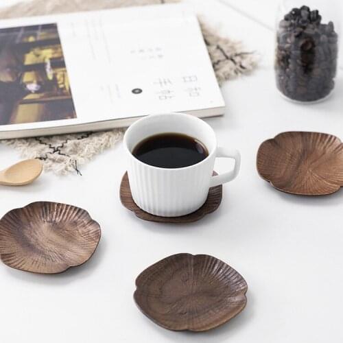 Lucky Clover Coaster Japanese Style Solid Wood Creative Saucer Pot Holder Black Walnut Insulation
