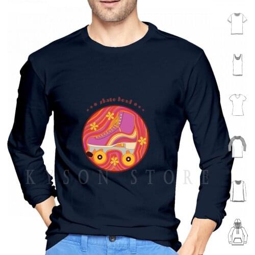 Retro 70s , 80s Psychedelic Roller Skates Hoodie Long Sleeve Dolly48 Retro Skater Rainbow Rollerskates Purple