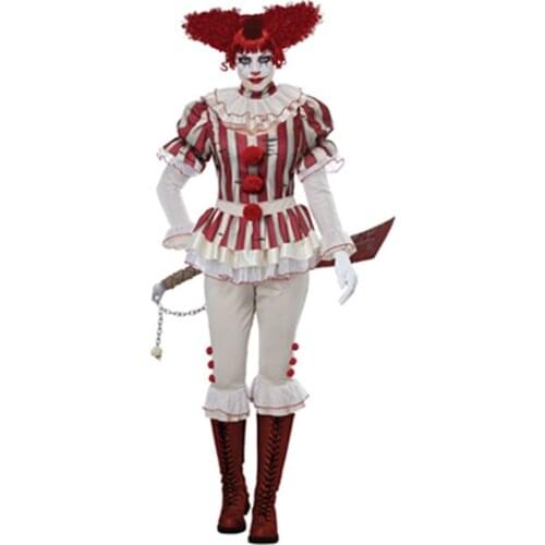 Deluxe Killer Clown Costumes Female Adults Halloween Fancy Dress Mens Circus Plus Horror Scary Costume For Evil Cosplay Women