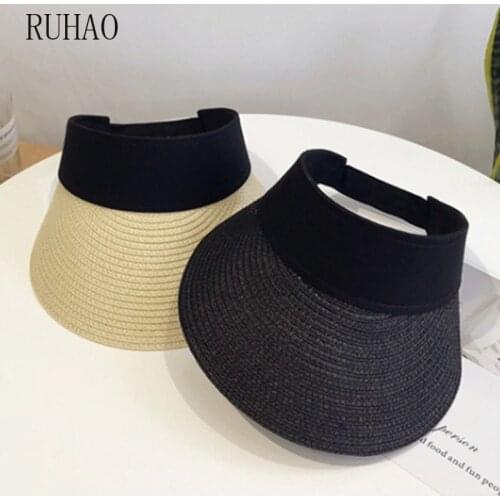 RUHAO summer beach sun hat straw empty top Cap summer female anti-UV sun hat Panama female visors wide brim hat korean women