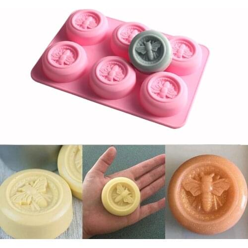 6 Cavities Bee Silicone Soap Mold Round Honeybee Silicone Molds for Soap Handmaking Home DIY Soap Mould Accessories 2021 New