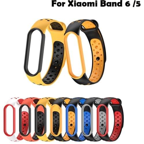 Silicone Strap for Xiaomi Mi Band 6 5 Two-color Straps Porous Sport Breathable Replacement Wrist Straps for Mi Band 6 NFC