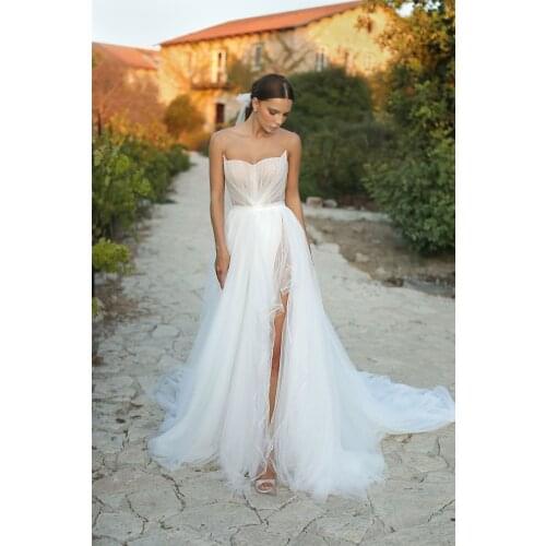 A line Wedding Dress Boho Weeding Dresses Elegant Backless Wedding Gowns Sexy Side Slit Bride Dress