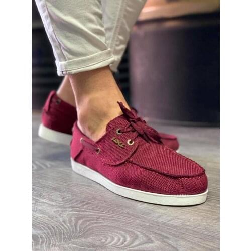 Knack Seasonal Linen Men 'S Shoes Burgundy (White Bottom) wedding Special Occasions Office Chic Design Faux Leather Lace-Up Shoes 008