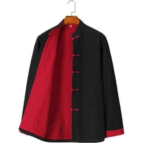 Umorden Pure Cotton Two Sided Traditional Chinese Outfit Tang Suit Long Sleeve Hanfu Top Kung Fu Coat Jacket Uniform for Men