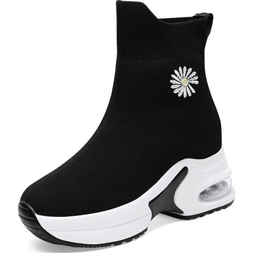 Round-Toe Thick-Soled High-Top Shoes, Inner-Increasing Solid Color Casual Shoes, Waterproof Platform WomenS Shoes