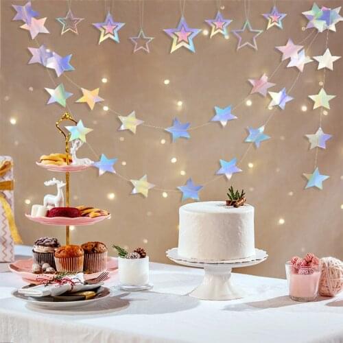 Bright Gold Silver Sequins Glitter Star Triangle String Hanging Flags Wedding Party Home Wall Hanging Decora Baby Shower Favors