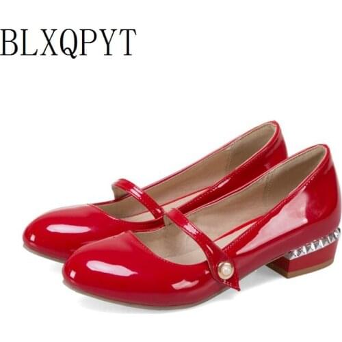 BLXQPYT 2019 New Super Size Small&Big 28-50 Fashion Platform Med Heel Women Pumps Spring Summer Autumn Quality Shoes Woman T8-3