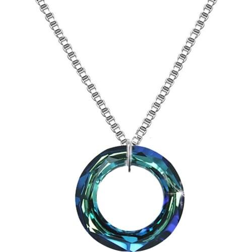 Hermosa Women Jewelry Gift Necklace Aurora Round Circle Crystals Pendant Necklace Chain 20 inch