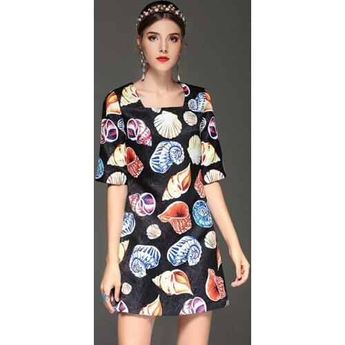 2020 Spring & Fall Italy Sicily Print shell Beautiful Short Sleeve Slim Dobby Luxurious Casual Dress Women black dress