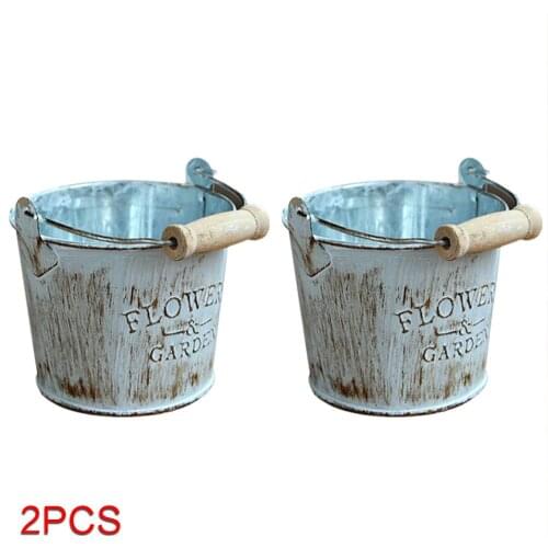 2 Stuks Vintage Emmer Bloempot Ijzer Thuis Retro Bloem Vaas Tuin Plant Bloempot Succulente Decor Planten Display Stand