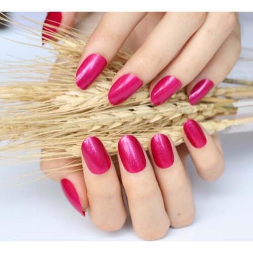 24pcs Adorable fashion candy oval decorative fake nails short round section Burgundy P007X