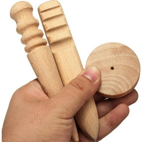 3Pcs/Set Wood Leather Edge Burnisher Leather Craft Polished Grinding Tools Smooth Grooves Leather Edge Slicker