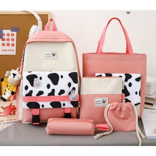 5pcs sets canvas Schoolbags For Teenage Girls Women Backpack Canvas kids Primary School Bag College Student Laptop Backpacks 56