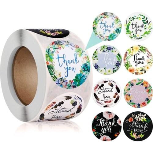 500pcs Floral Thank You Stickers Roll 1.5 Inch Round Stickers Thank You Labels for Small Business Gifts Envelopes Packaging Seal