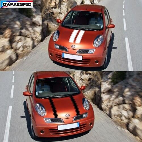 Car Sport Bonnet Stripes Auto Hood Engine Cover Decor Sticker For Nissan Micra Racing Styling Body Decal