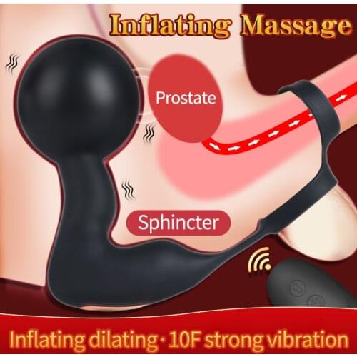 Wireless Remote Control Inflatable Male Prostate Massager Anal Plug Vibrator With Ring Vibrating Butt Plug Anal Sex Toys For Men