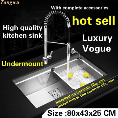Tangwu High-grade large kitchen sink 4 mm thick food-grade 304 stainless steel durable manual single slot 80x43x25 CM