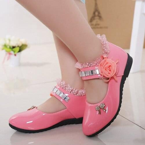 PU Leather Sandals for Girl 2021 Bow Decoration Fashion Footwear Flat With Princess Shoes Hook & Loop Kids Party Shoes
