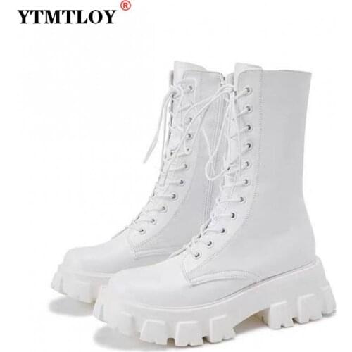 Winter Boots Women Square Heel PU Leather Shoes Round Toe Fashion Ankle Lace Up Height Increasing Platform Sexy High Heels