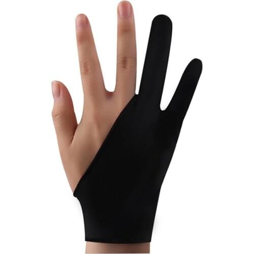 Black Artist Drawing Glove For Any Graphics Drawing Tablet 2 Finger Anti-fouling,both For Right And Left Hand Size M