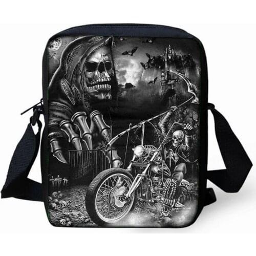 Balck Punk Skull Print Crossbody Bag for Boys Cool Male Casual Shoulder Bags Fashion Small Messenger Bags