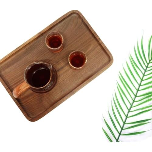 Molding Black Walnut Coffee Tray Water Cup Cup Plate Pastry Fruit Plate 33x21cm